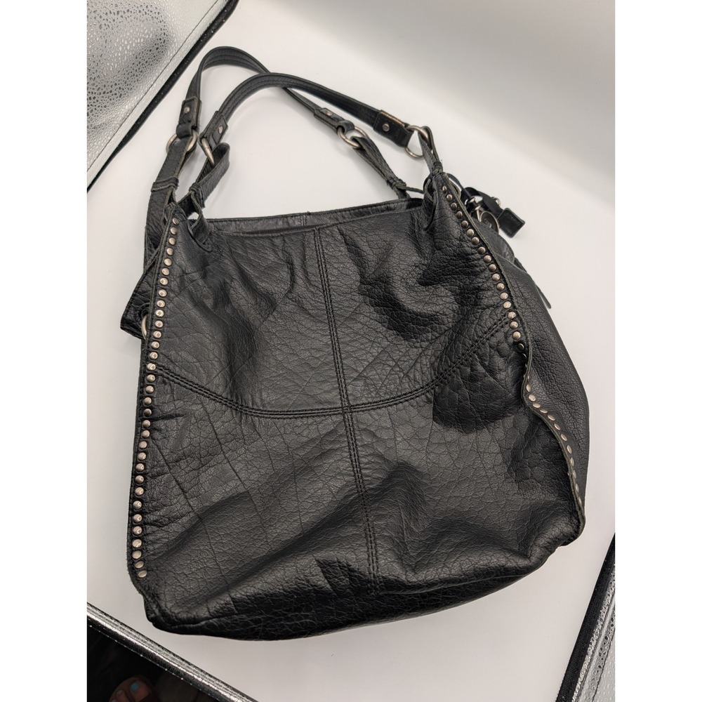 The Sak Black Pebbled Leather Studded Hobo Bag Shoulder Purse Slouchy Tote